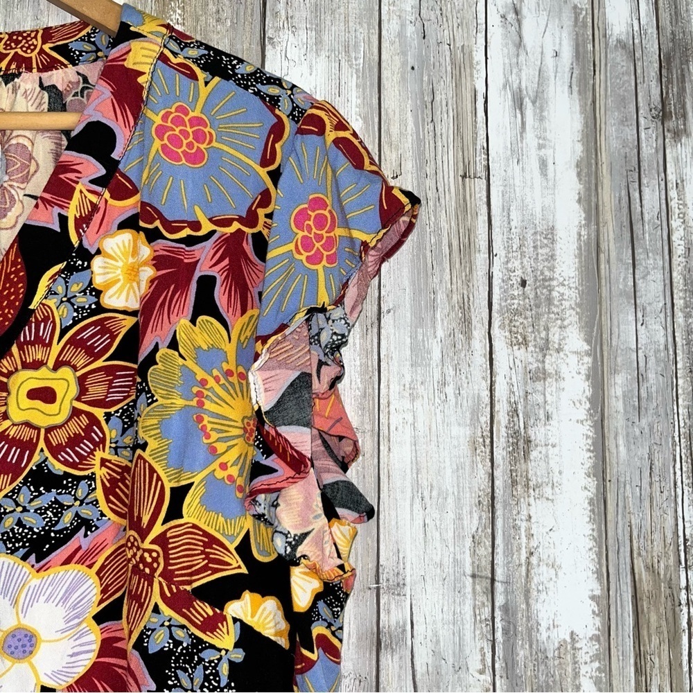 Rachel Rachel Roy Floral Boho Flutter Sleeve Rayon Blouse 1X Plus - Picture 2 of 4